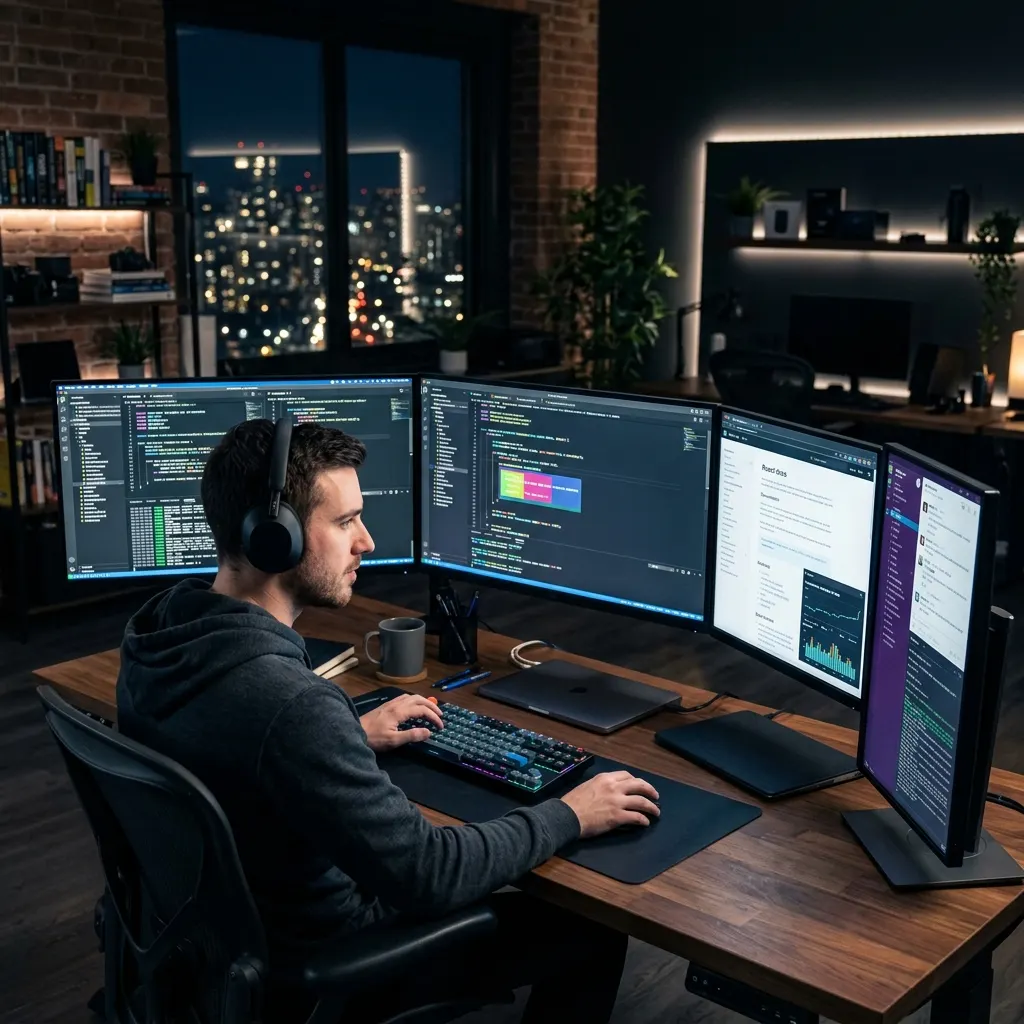 Developer building an application across several screens