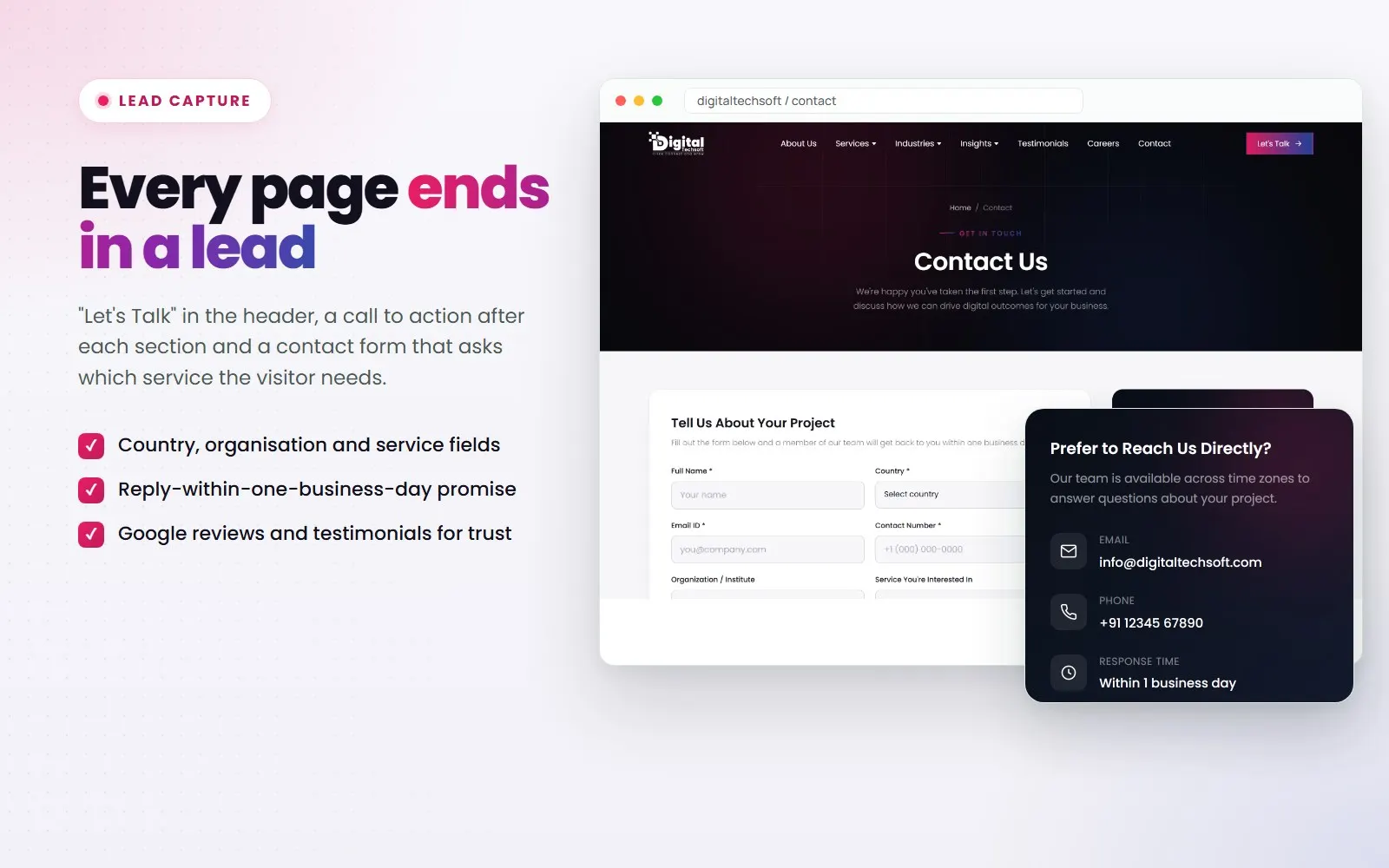 DigitalTechSoft: Lead capture