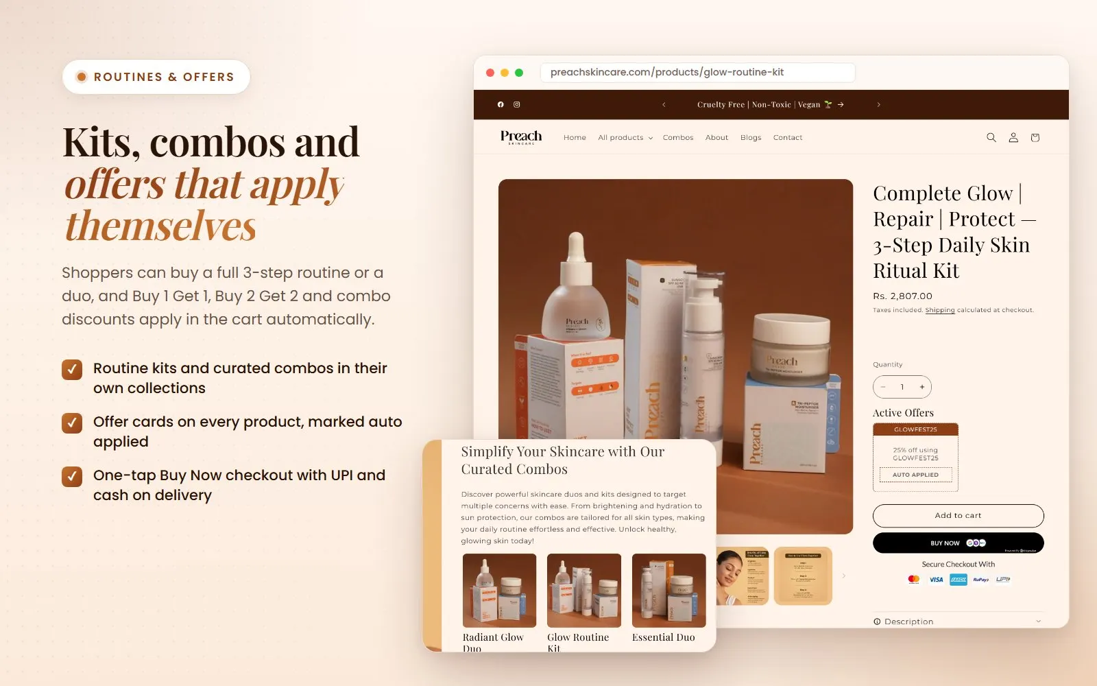 Preach Skincare: Routine kits, combos and auto-applied offers