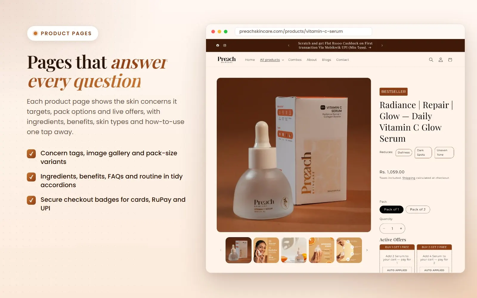 Preach Skincare: Product pages that answer every question